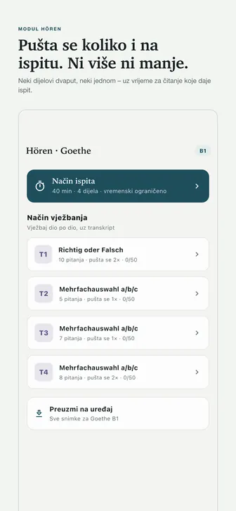 Pušta se koliko i na ispitu. Ni više ni manje. — Neki dijelovi dvaput, neki jednom – uz vrijeme za čitanje koje daje ispit.