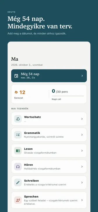 Még 54 nap. Mindegyikre van terv. — Add meg a dátumot, és minden ahhoz igazodik.