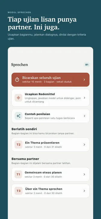 Tiap ujian lisan punya partner. Ini juga. — Ucapkan bagianmu, jalankan dialognya, dinilai dengan kriteria ujian.