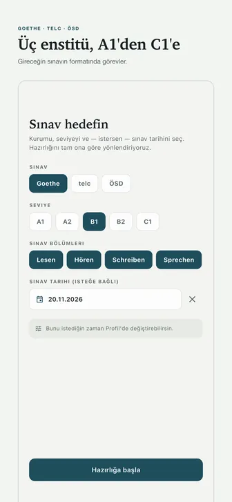 Üç enstitü, A1'den C1'e — Gireceğin sınavın formatında görevler.
